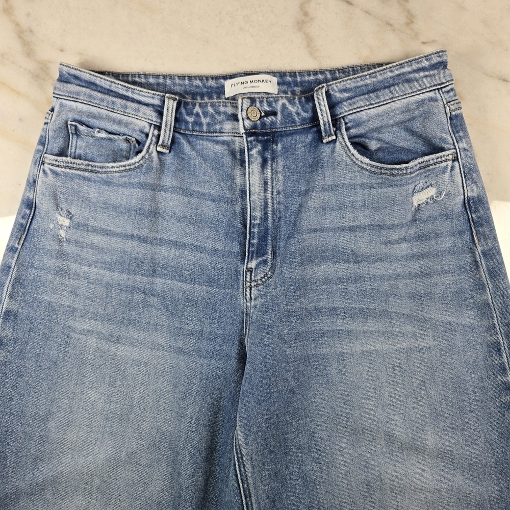 Flying Monkey High Rise Wide Leg Cropped Jeans Size 33 Boho Streetwear Coastal - Picture 9 of 12